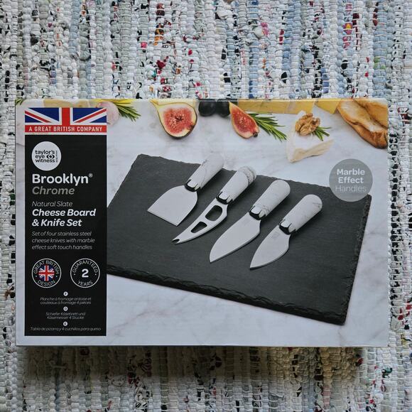 New Taylor's Eye Witness Brooklyn 4 Piece Cheese Knife & Slate Cheese Board Set - Picture 1 of 4